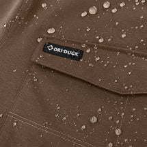 Detail shot of field khaki Ace jacket featuring water-resistant chest pocket