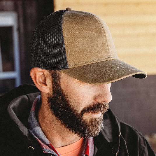 Khaki Honor Flag Hat – breathable trucker mesh back – embroidered flag patch and moisture-wicking sweatband