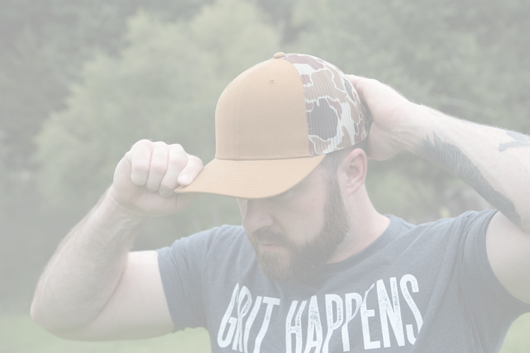 Ridgewood Trucker Hat – saddle – trucker mesh back with duck camo pattern – moisture-wicking sweatband, snapback