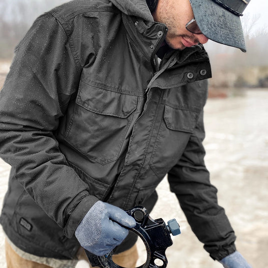 Field Jacket – Charcoal, Water-Resistant & Wind-Resistant with Packable Hood – Outdoor Jacket for All-Weather Protection